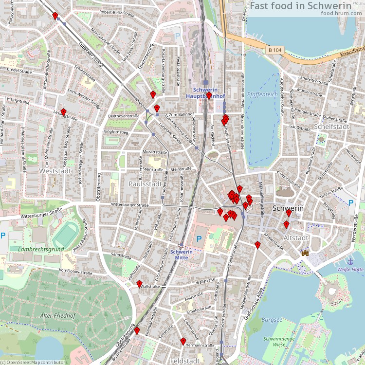 Fast Food Schwerin - map of restaurants