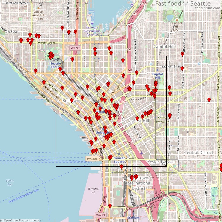 Fast food Seattle - map of restaurants