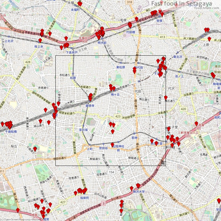 Fast food 世田谷区 - map of restaurants