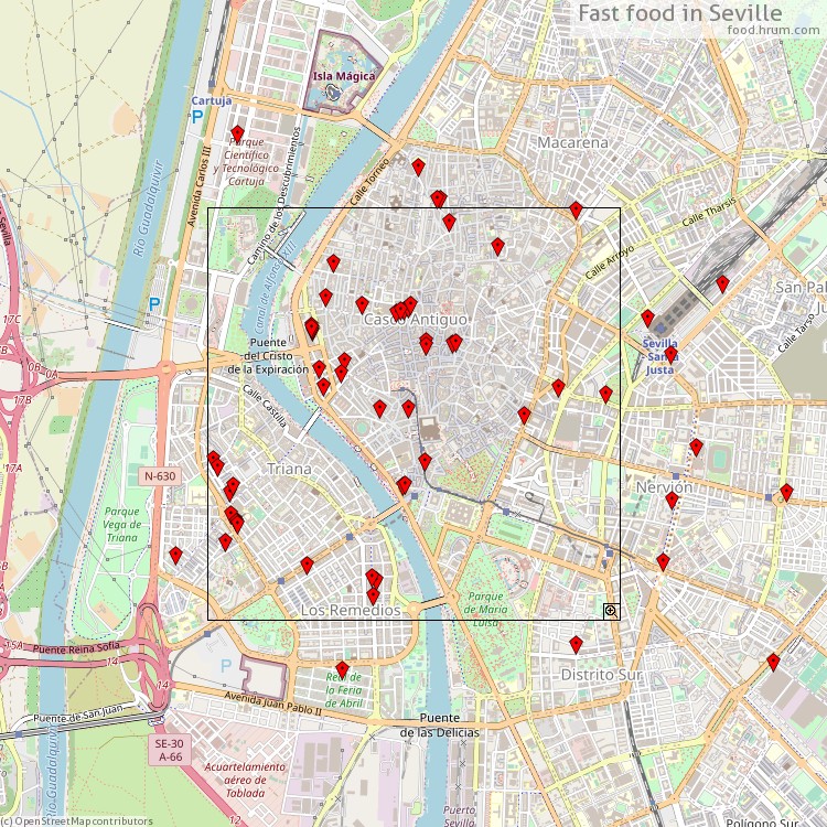Fast food Seville - map of restaurants