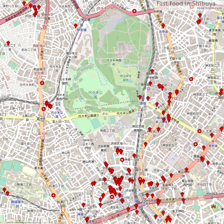 Fast food Shibuya - map of restaurants