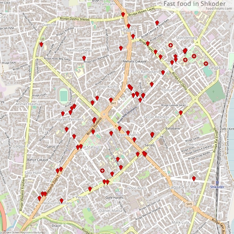 Fast food Shkoder - map of restaurants