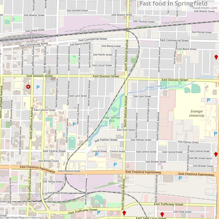 Fast food Springfield - map of restaurants