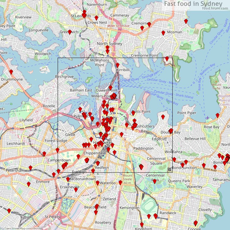 Fast food Sydney - map of restaurants