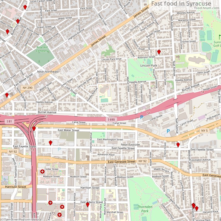Fast food Syracuse - map of restaurants