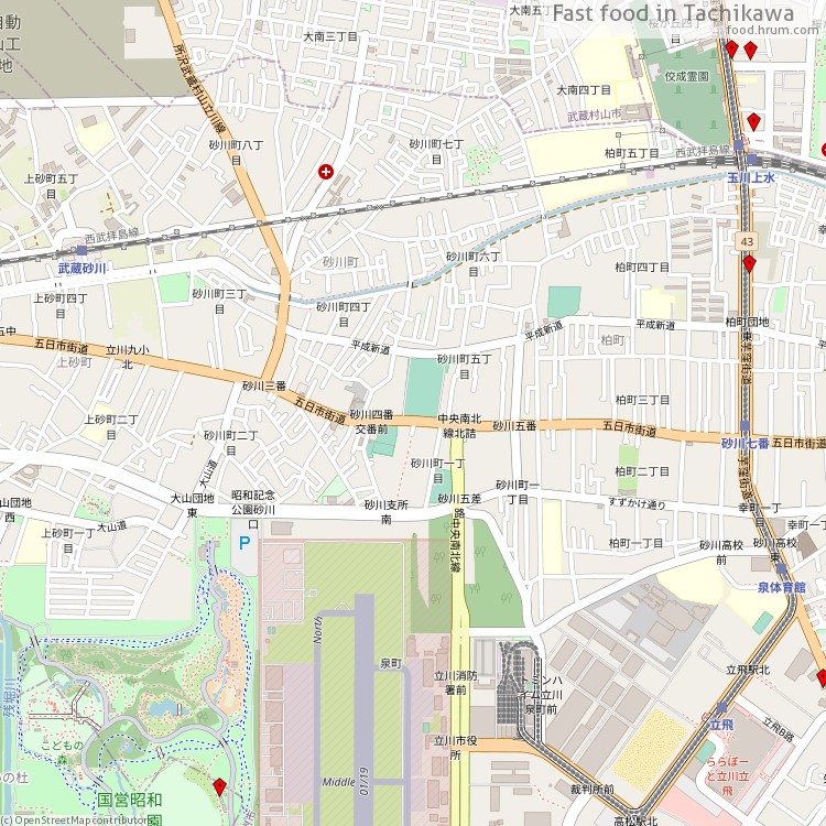 Fast food Tachikawa - map of restaurants