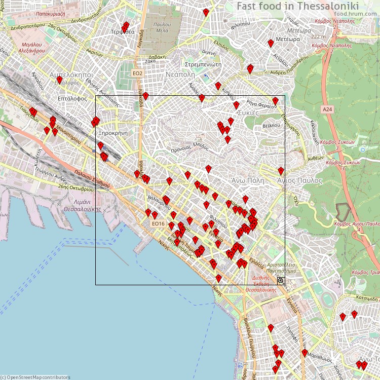 Fast food Thessaloniki - map of restaurants