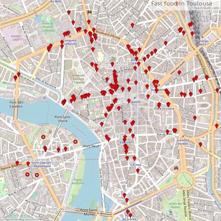 Fast food Toulouse - map of restaurants