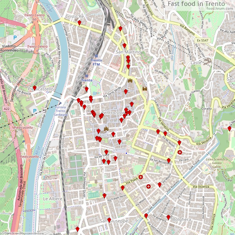 Fast food Trento - map of restaurants
