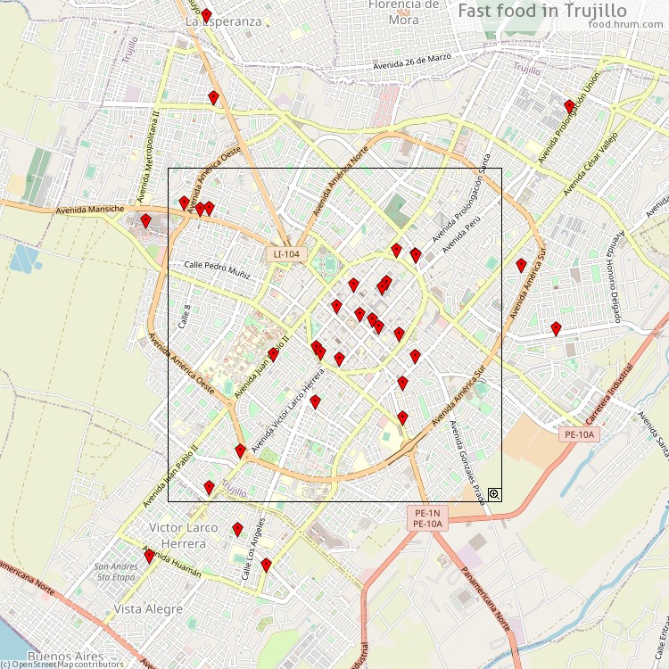 Fast food Trujillo - map of restaurants