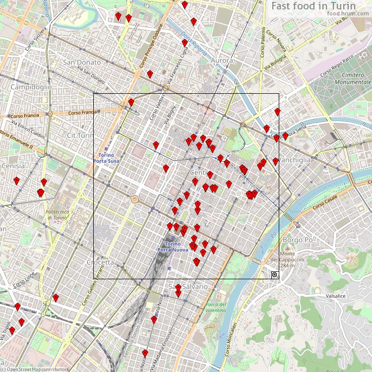 Fast food Torino - map of restaurants