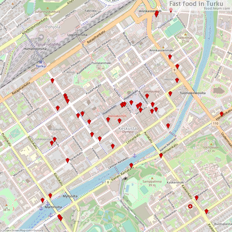 Fast food Turku - map of restaurants