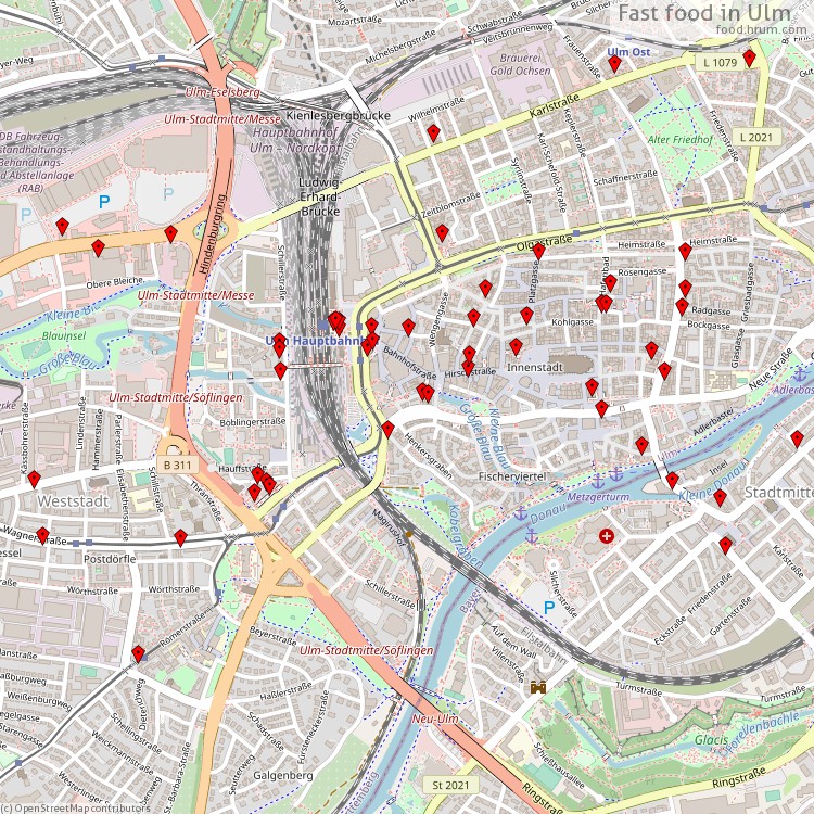 Fast Food Ulm - map of restaurants