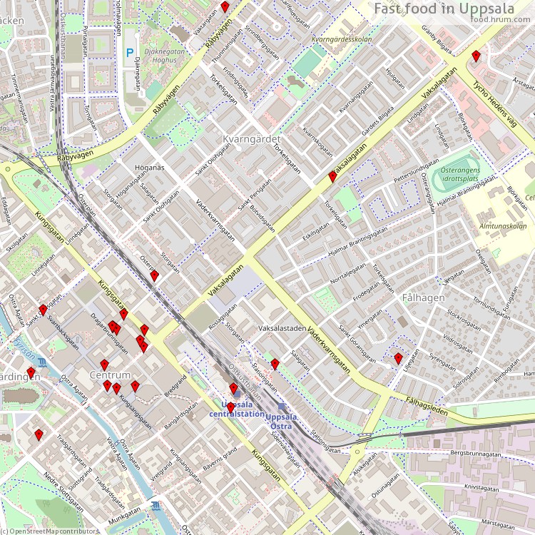 Fast food Uppsala - map of restaurants