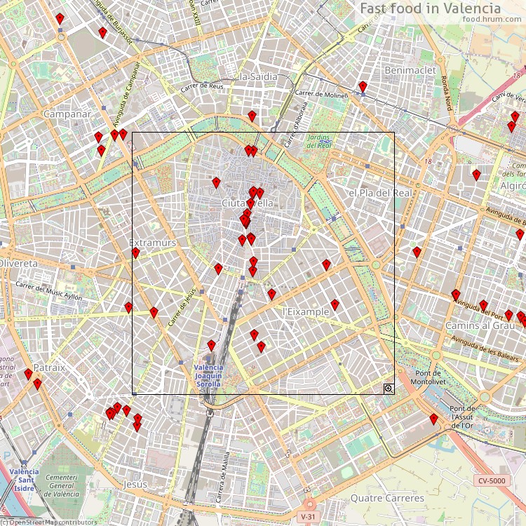 Menjar ràpid València - map of restaurants