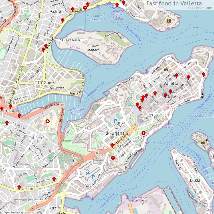 Fast food Valletta - map of restaurants