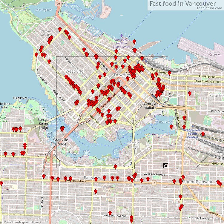 Fast food Vancouver - map of restaurants