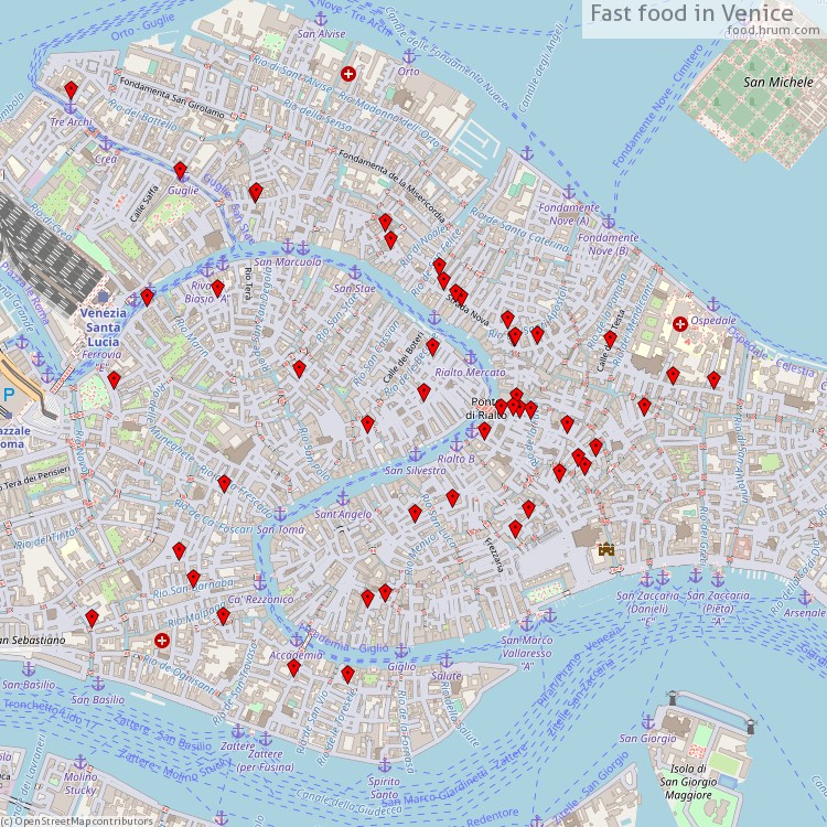 Fast food Venice - map of restaurants