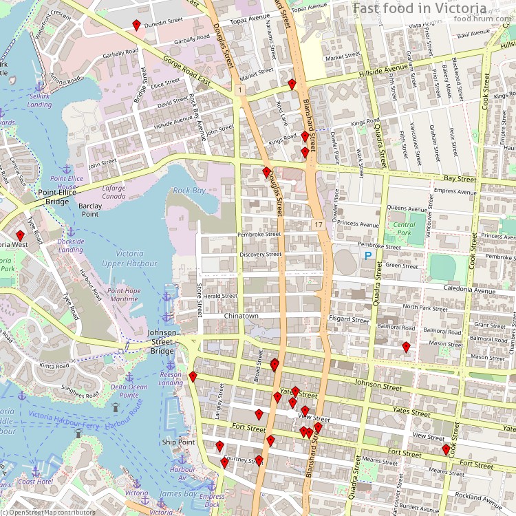 Fast food Victoria - map of restaurants