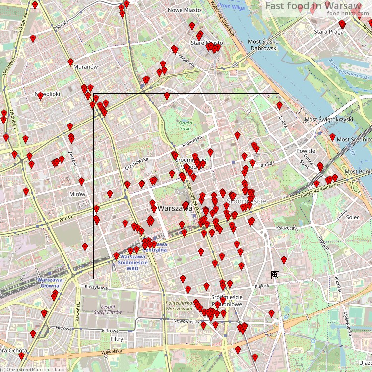 Fast food Warsaw - map of restaurants