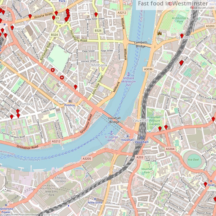 Fast food Westminster - map of restaurants