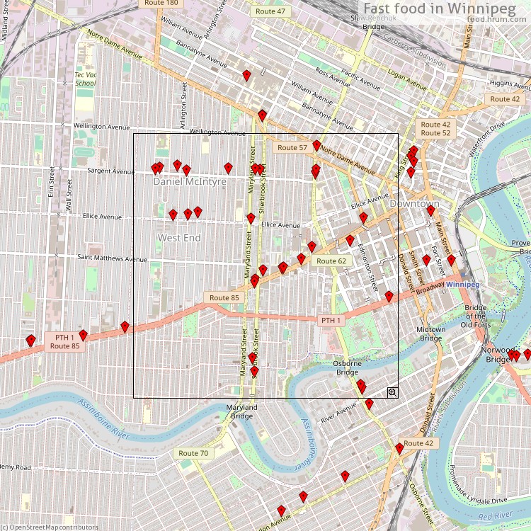 Fast food Winnipeg - map of restaurants