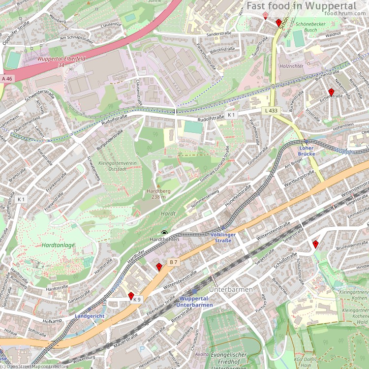 Fast Food Wuppertal - map of restaurants