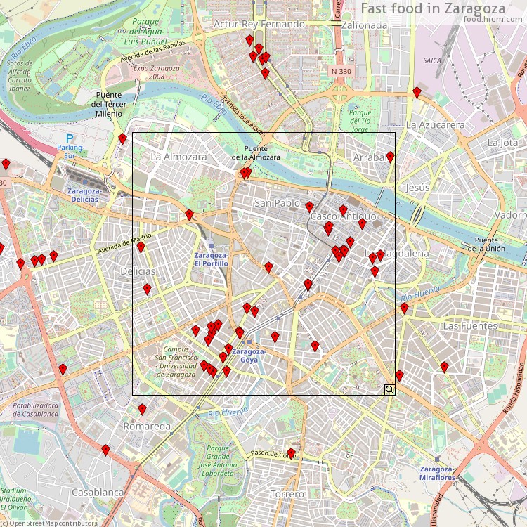 Comidas rápidas Zaragoza - map of restaurants